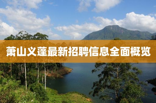 萧山义蓬最新招聘信息全面概览