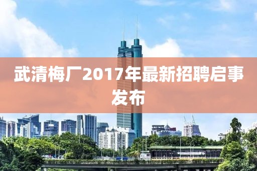 武清梅厂2017年最新招聘启事发布