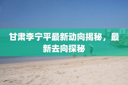 甘肃李宁平最新动向揭秘，最新去向探秘